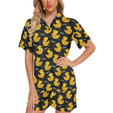 Duck Pattern Print Design 05 Women's V-Neck Short Pajama Set