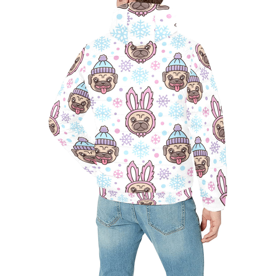 Cute pug hat rabbit costume pattern Men's Padded Hooded Jacket