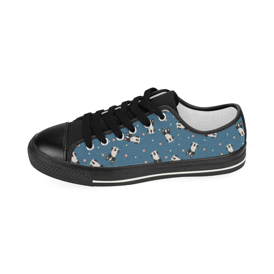 Cute boston terrier dog spattern Kids' Boys' Girls' Low Top Canvas Shoes Black