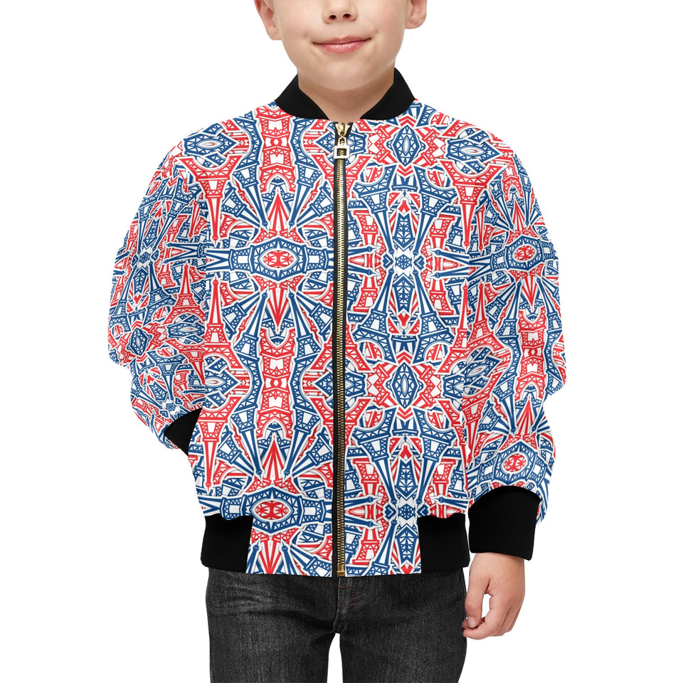 Blue Red Eiffel Tower Pattern Print Design 02 Kids' Boys' Girls' Bomber Jacket