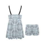 Traditional indian element pattern Chest Sexy Pleated Two Piece Swim Dress