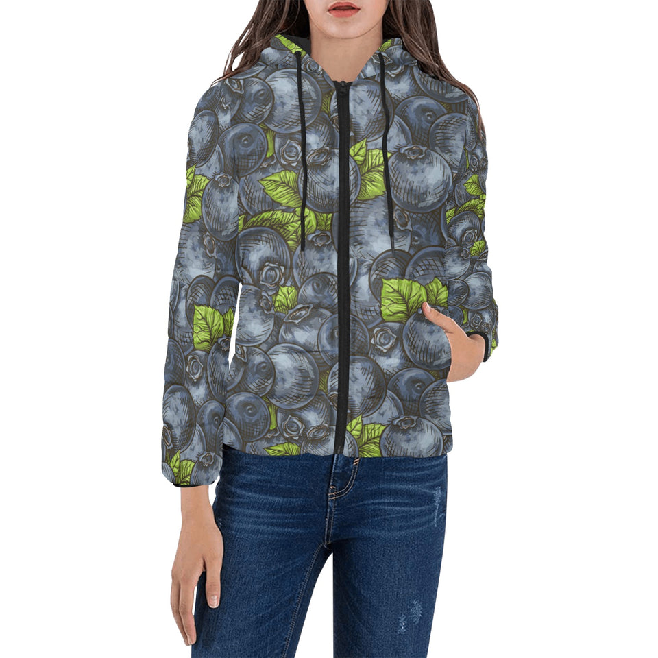 blueberry pattern Women's Padded Hooded Jacket