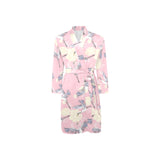 Japanese crane pink sakura pattern Men's Long Sleeve Belted Night Robe