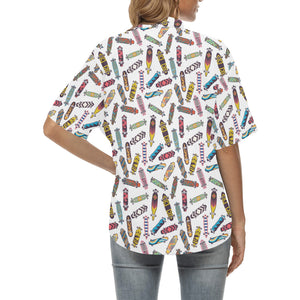 Skate Board Pattern Print Design 05 Women's All Over Print Hawaiian Shirt