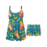French fries red paper box pattern Chest Sexy Pleated Two Piece Swim Dress