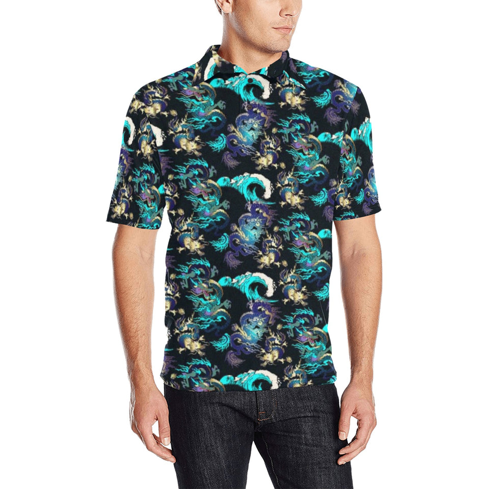 Dragon sea wave pattern Men's All Over Print Polo Shirt