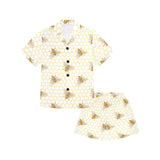 Bee honeycomb seamless design pattern Kids' Boys' Girls' V-Neck Short Pajama Set