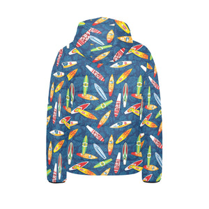 Surfboard Pattern Print Design 01 Kids' Boys' Girls' Padded Hooded Jacket