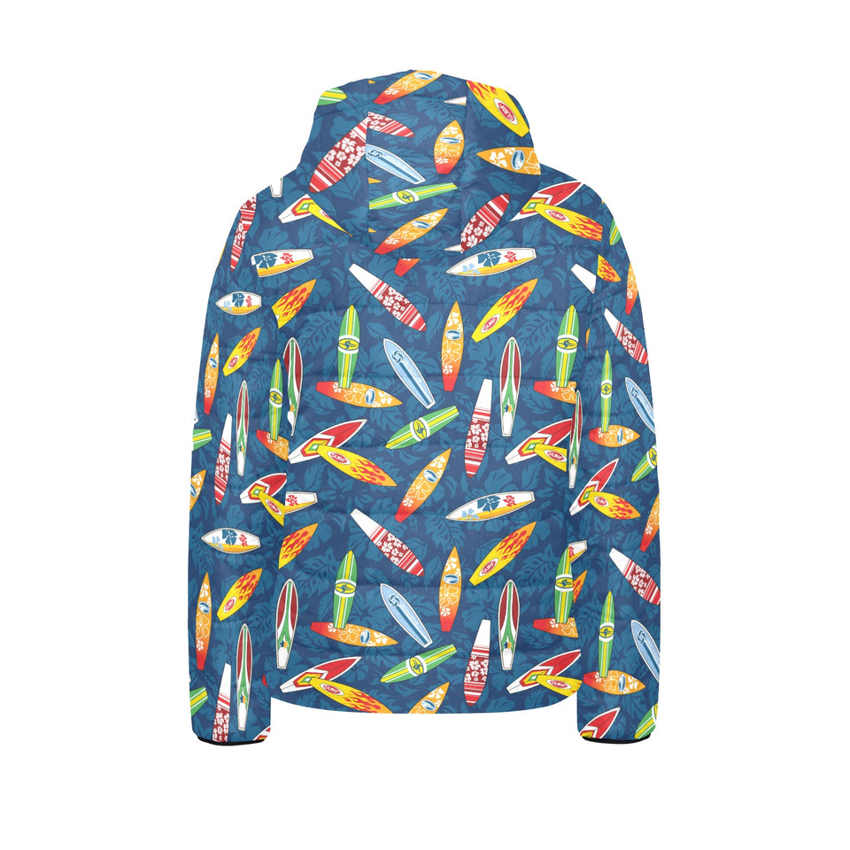 Surfboard Pattern Print Design 01 Kids' Boys' Girls' Padded Hooded Jacket