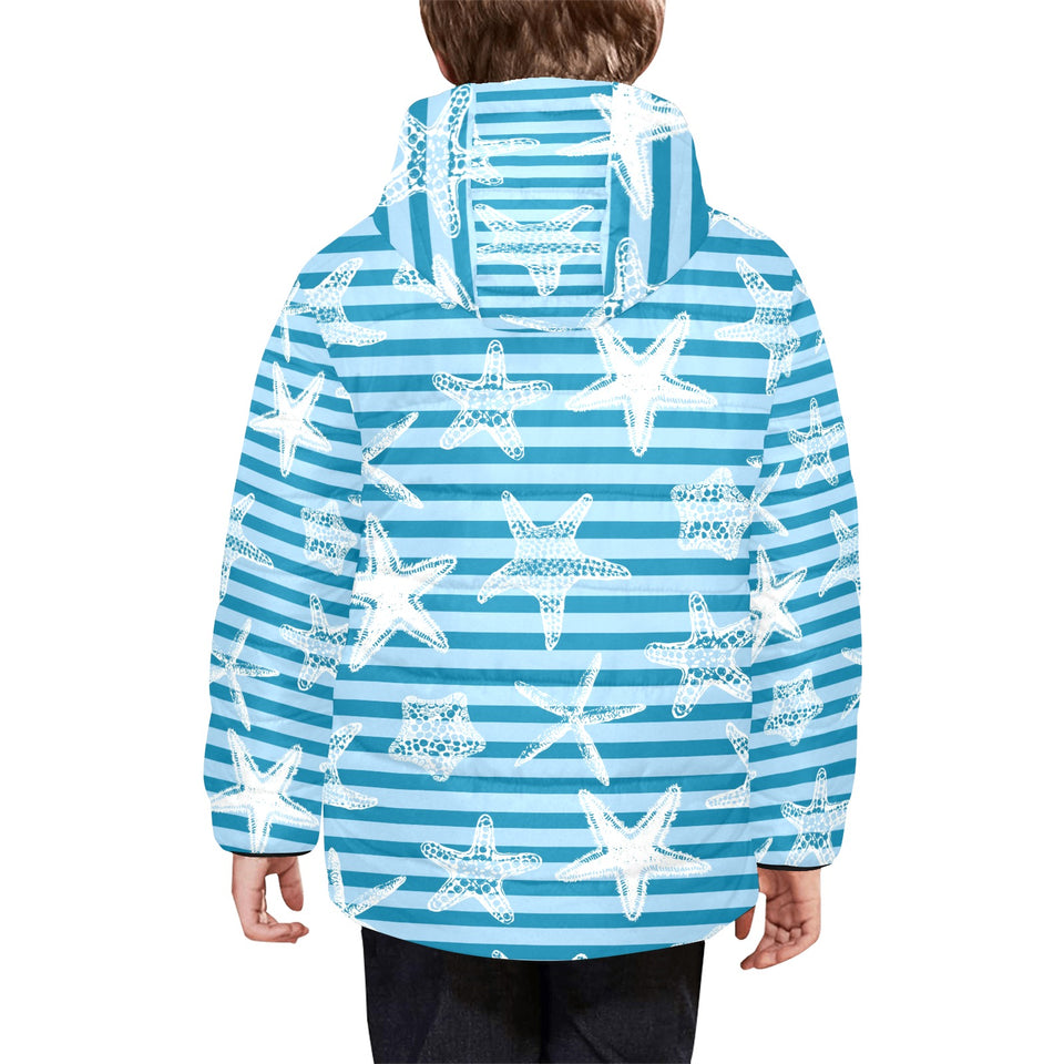 Starfish blue blackground Kids' Boys' Girls' Padded Hooded Jacket