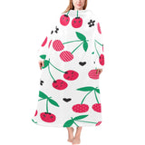 cherry pattern white background Blanket Robe with Sleeves