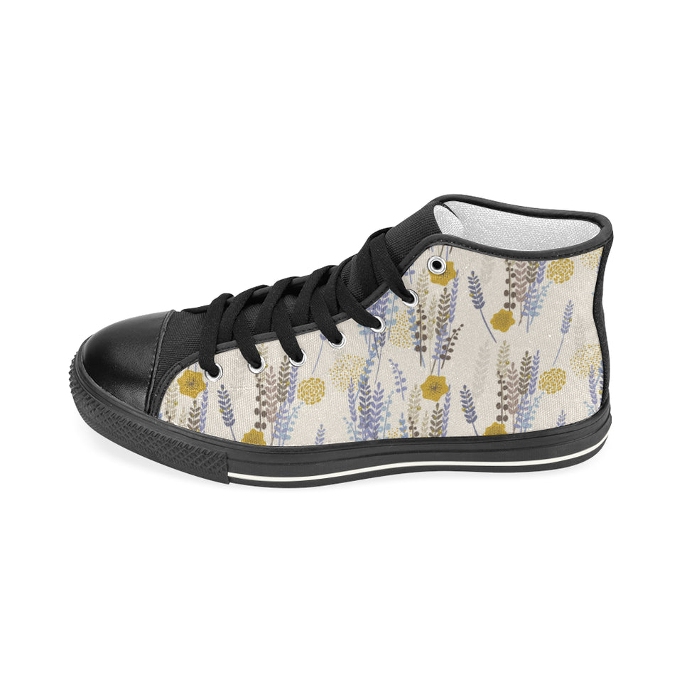 Lavender modern pattern blackground Women's High Top Canvas Shoes Black
