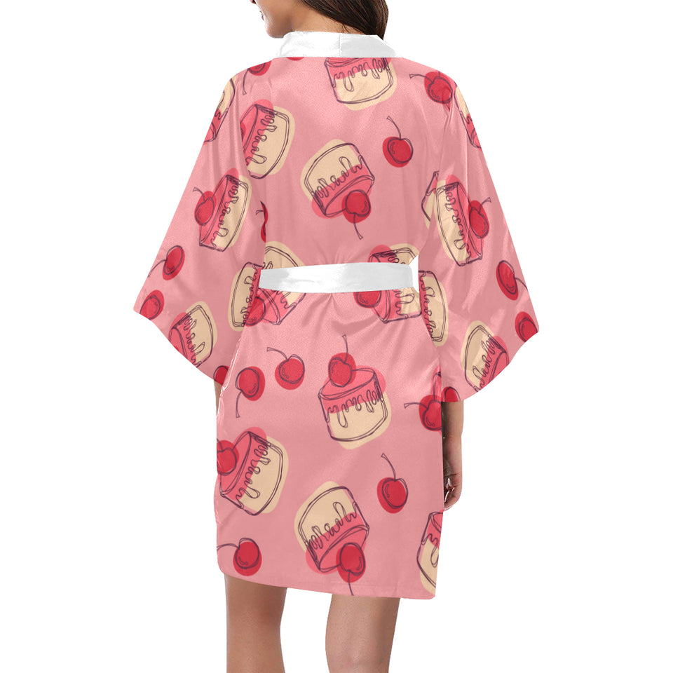 Cake cherry pattern Women's Short Kimono Robe