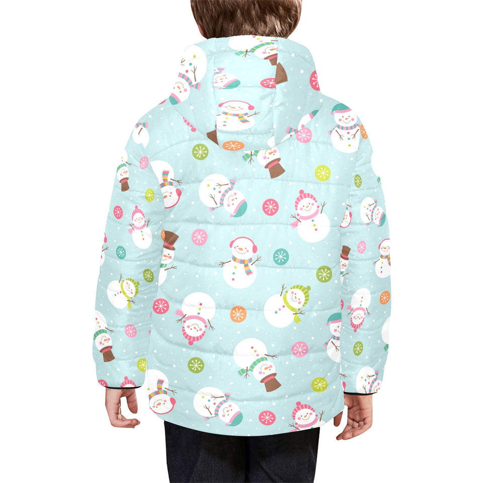 Cute snowman snowflake pattern Kids' Boys' Girls' Padded Hooded Jacket