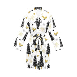 Christmas tree holly snow star pattern Women's Long Sleeve Belted Night Robe