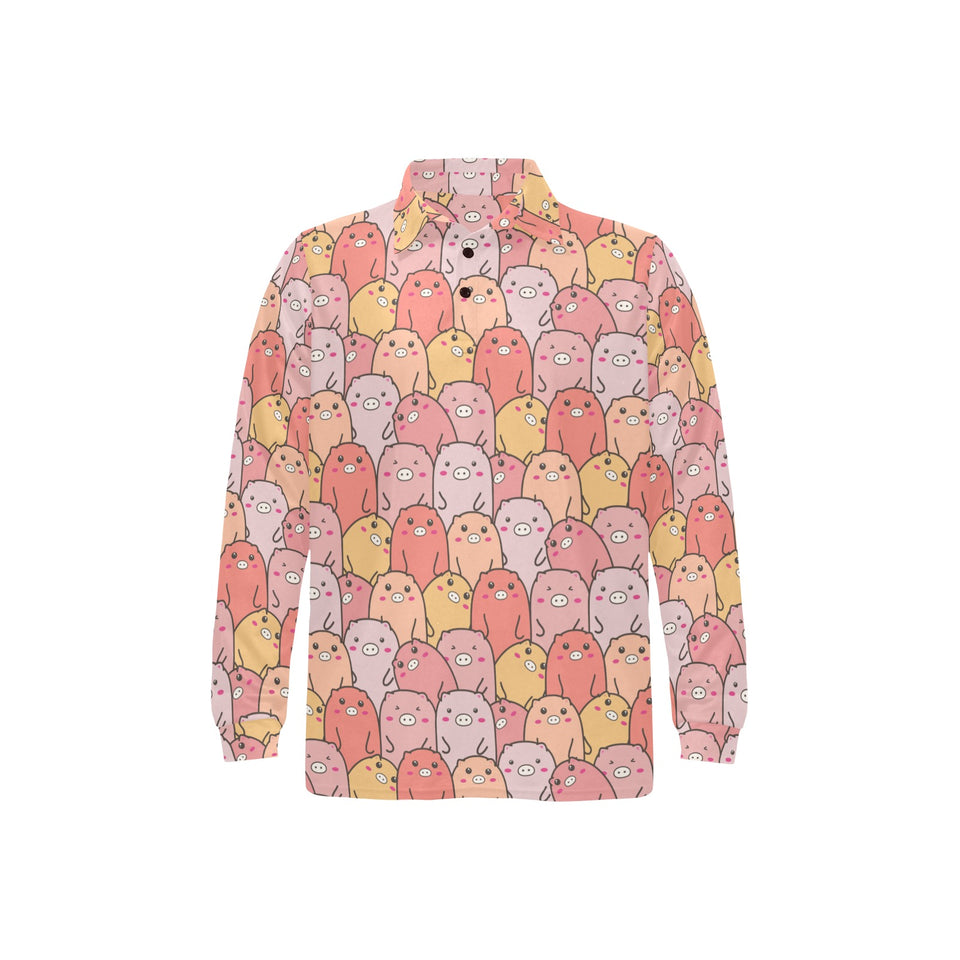 Pig Pattern Print Design 04 Men's Long Sleeve Polo Shirt