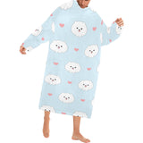 White cute pomeranian pattern Blanket Robe with Sleeves