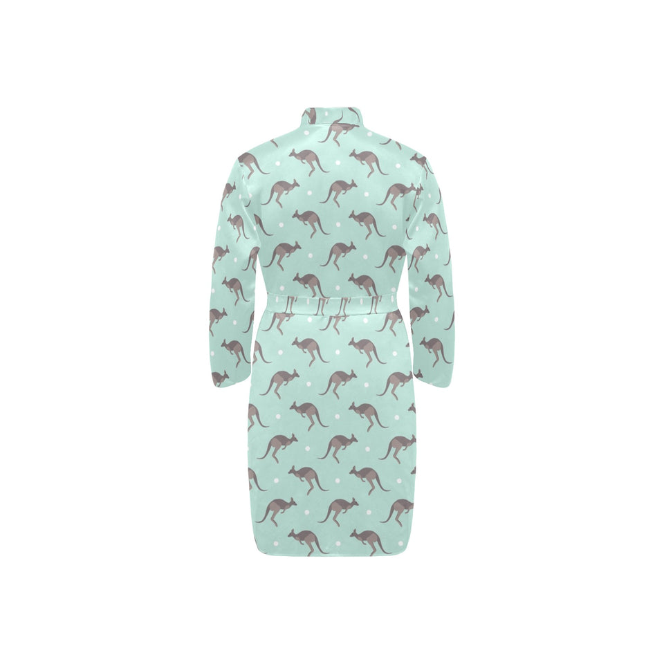 Kangaroo pattern background Men's Long Sleeve Belted Night Robe