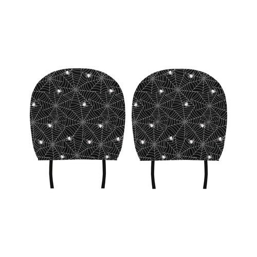 Spider web design pattern Black background white c Car Headrest Cover