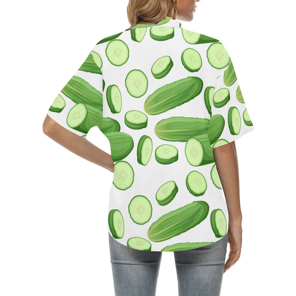 cucumber whole slices pattern Women's All Over Print Hawaiian Shirt
