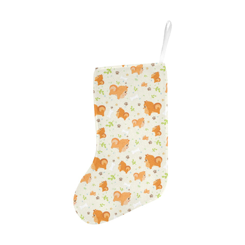 Cute brown pomeranian paw leave bone pattern Christmas Stocking