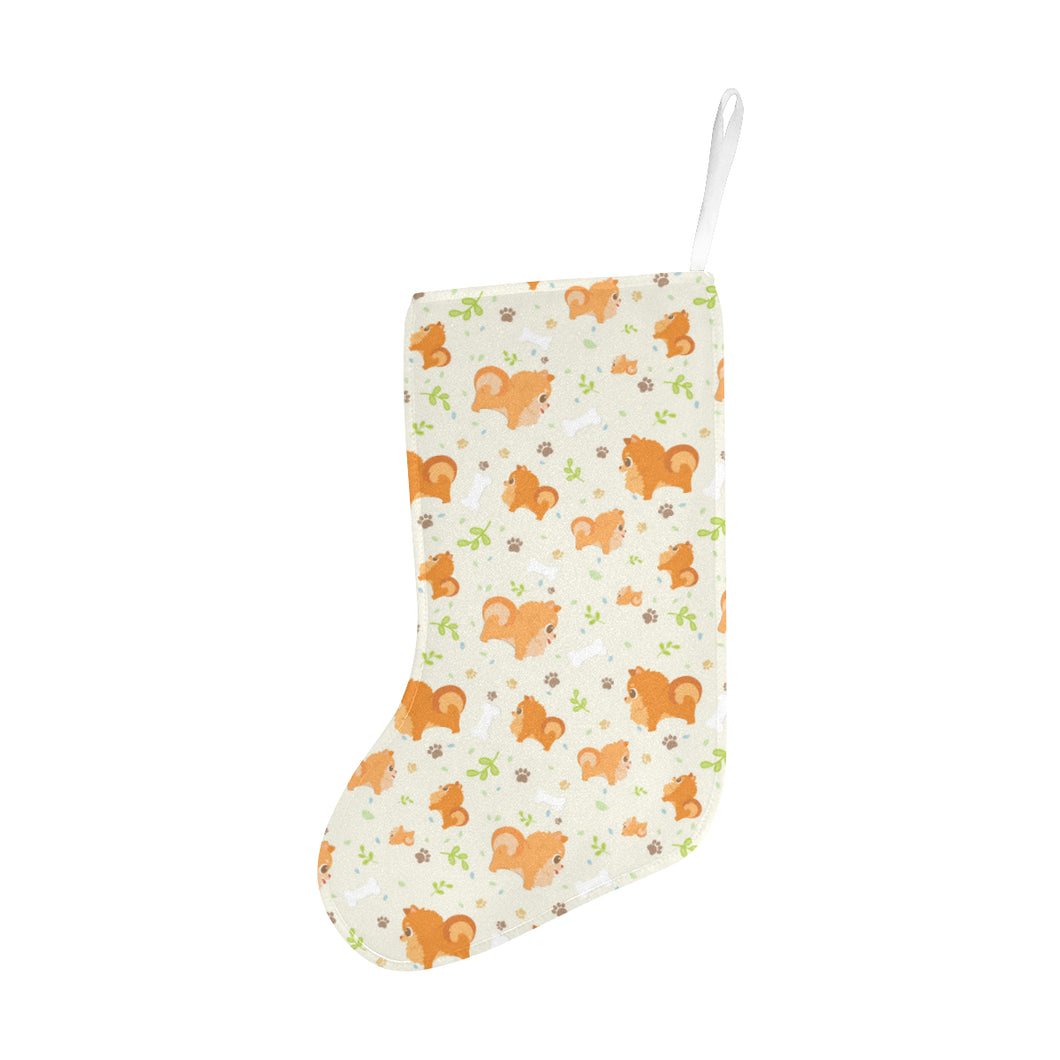 Cute brown pomeranian paw leave bone pattern Christmas Stocking
