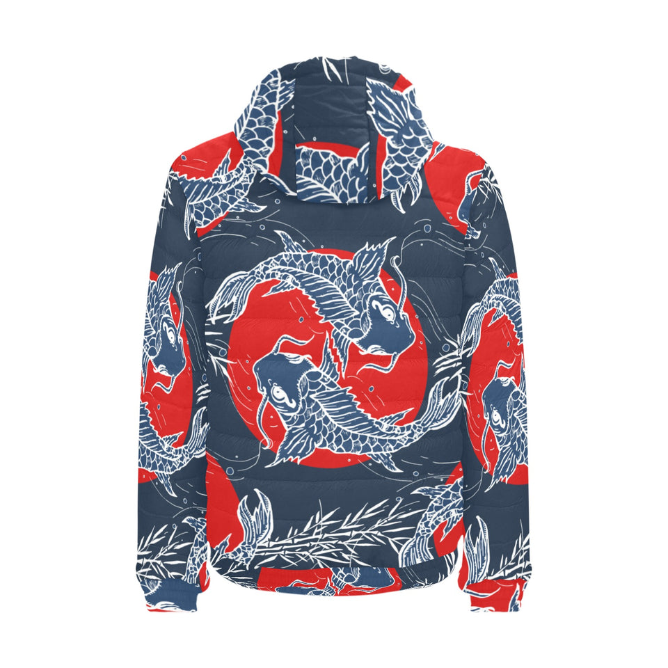 Koi Fish Carp Fishs hand drawn japanese art Men's Padded Hooded Jacket