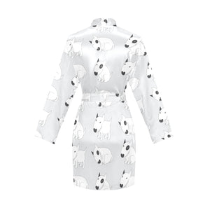 Bull Terrier Pattern Print Design 01 Women's Long Sleeve Belted Night Robe
