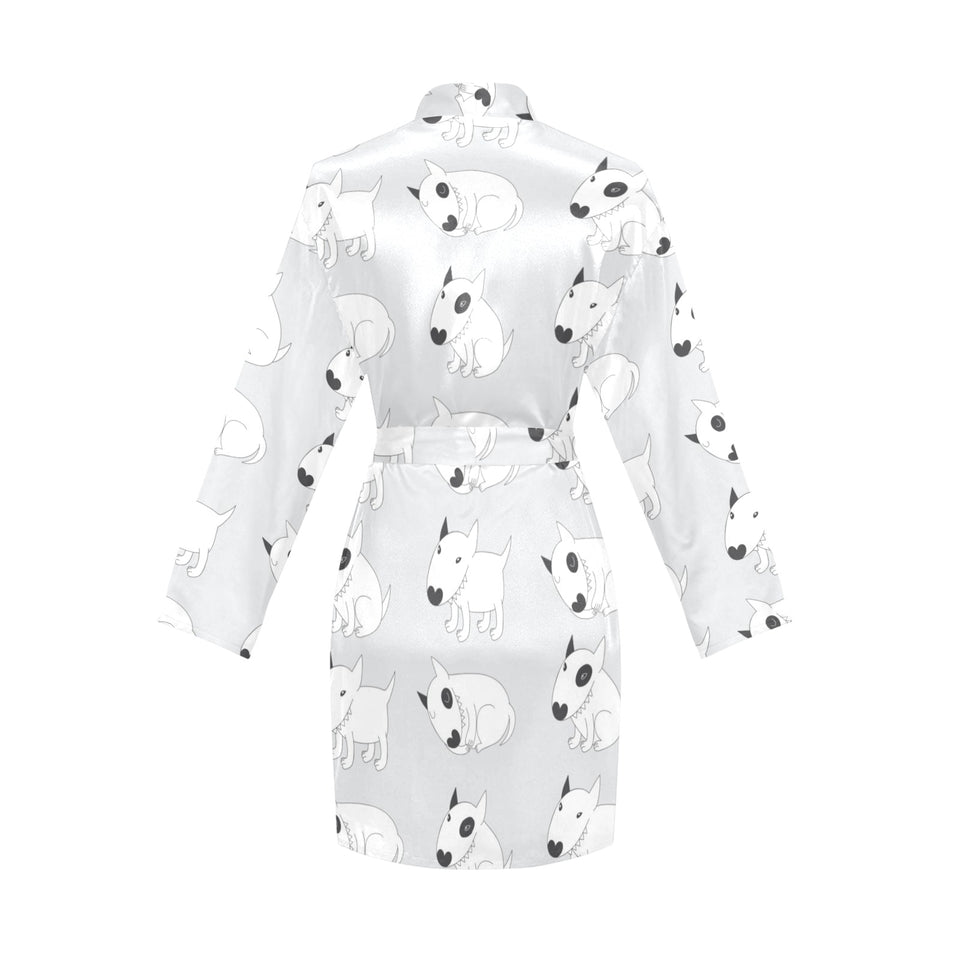Bull Terrier Pattern Print Design 01 Women's Long Sleeve Belted Night Robe