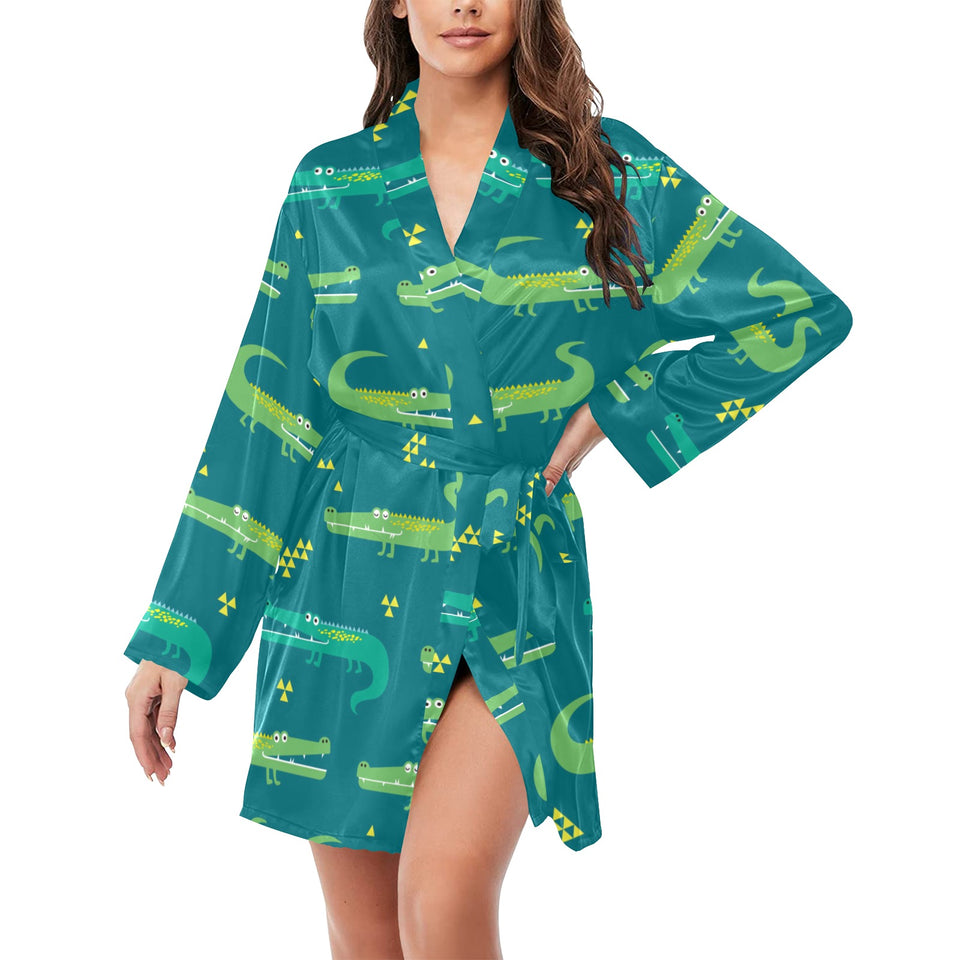 Crocodile pattern Women's Long Sleeve Belted Night Robe