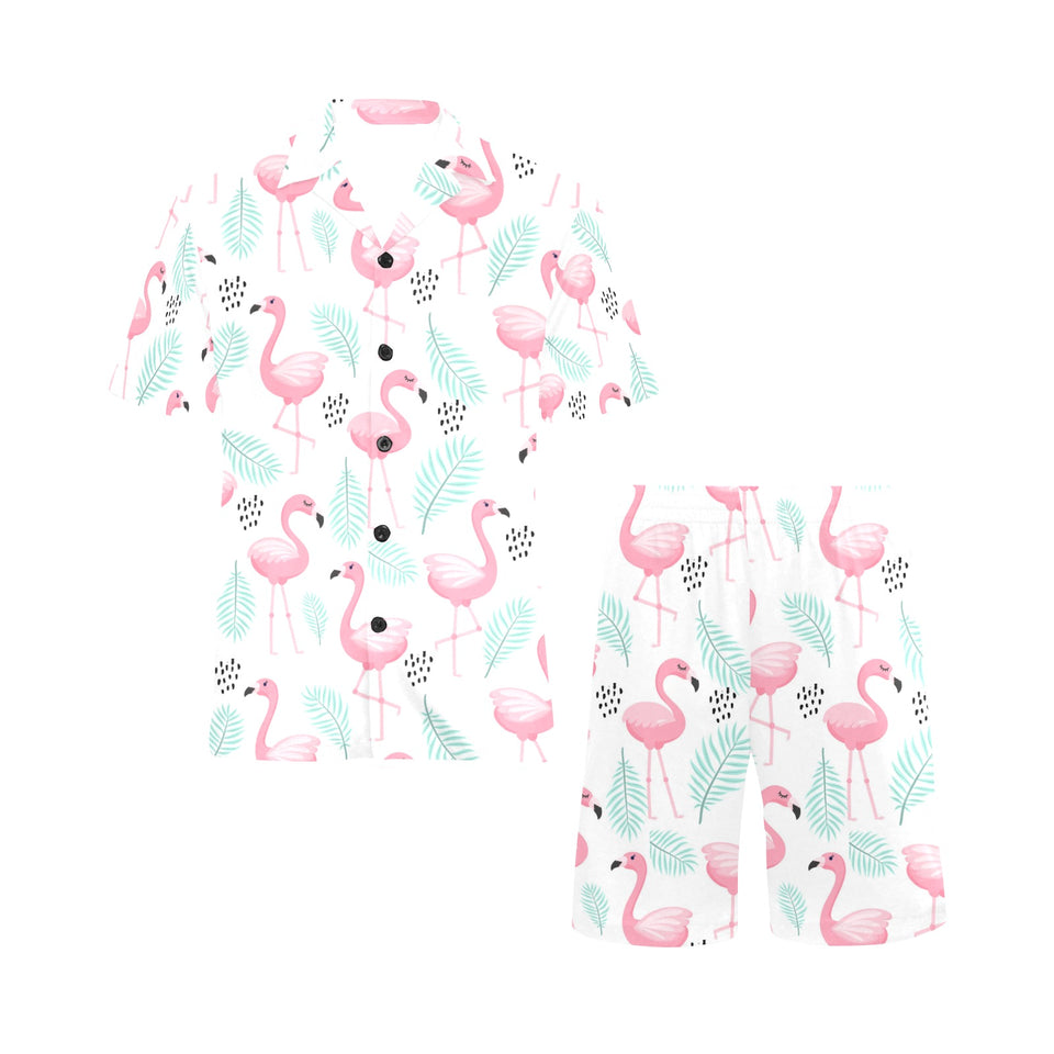 Cute flamingo pattern Men's V-Neck Short Pajama Set