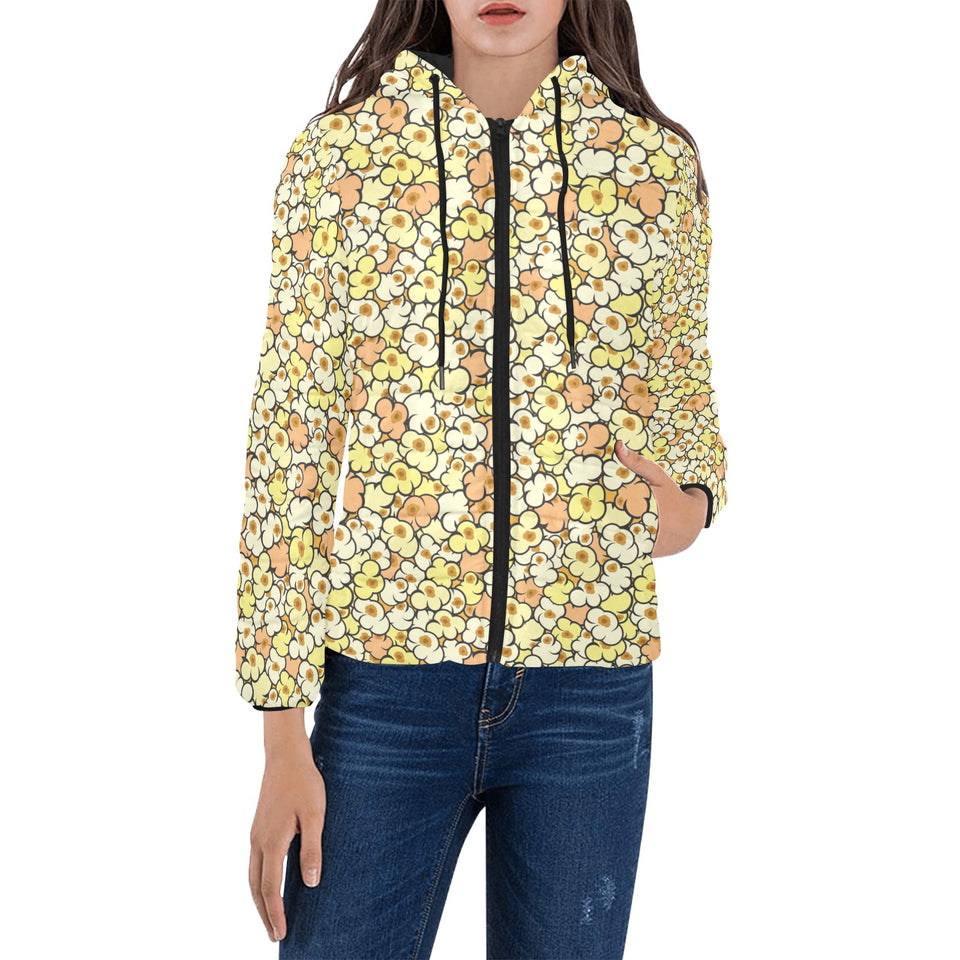 Popcorn Pattern Print Design 03 Women's Padded Hooded Jacket