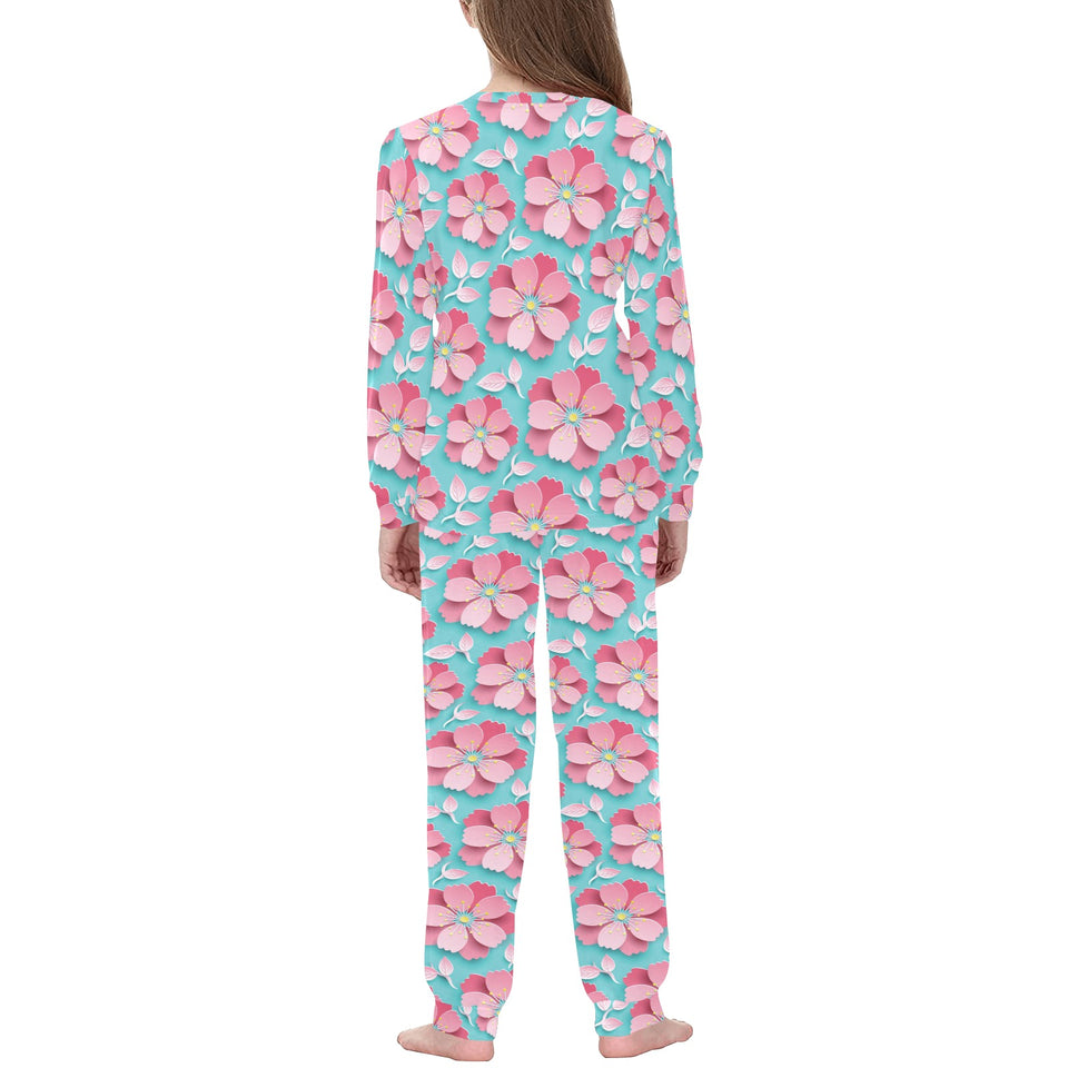 3D sakura cherry blossom pattern Kids' Boys' Girls' All Over Print Pajama Set