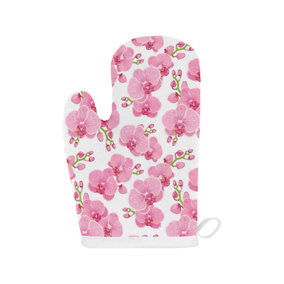 pink purple orchid pattern background Heat Resistant Oven Mitts