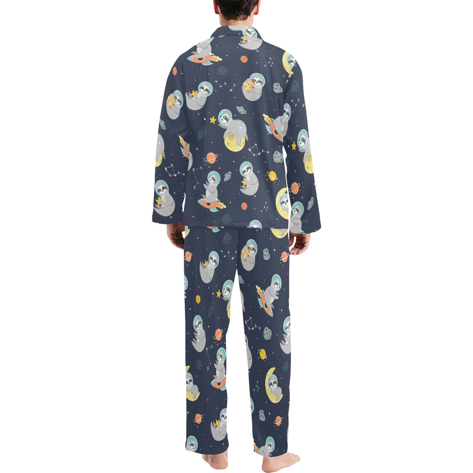 Cute sloth astronaut star planet rocket pattern Men's Long Pajama Set