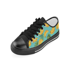 Banana Palm Leaves pattern background Kids' Boys' Girls' Low Top Canvas Shoes Black