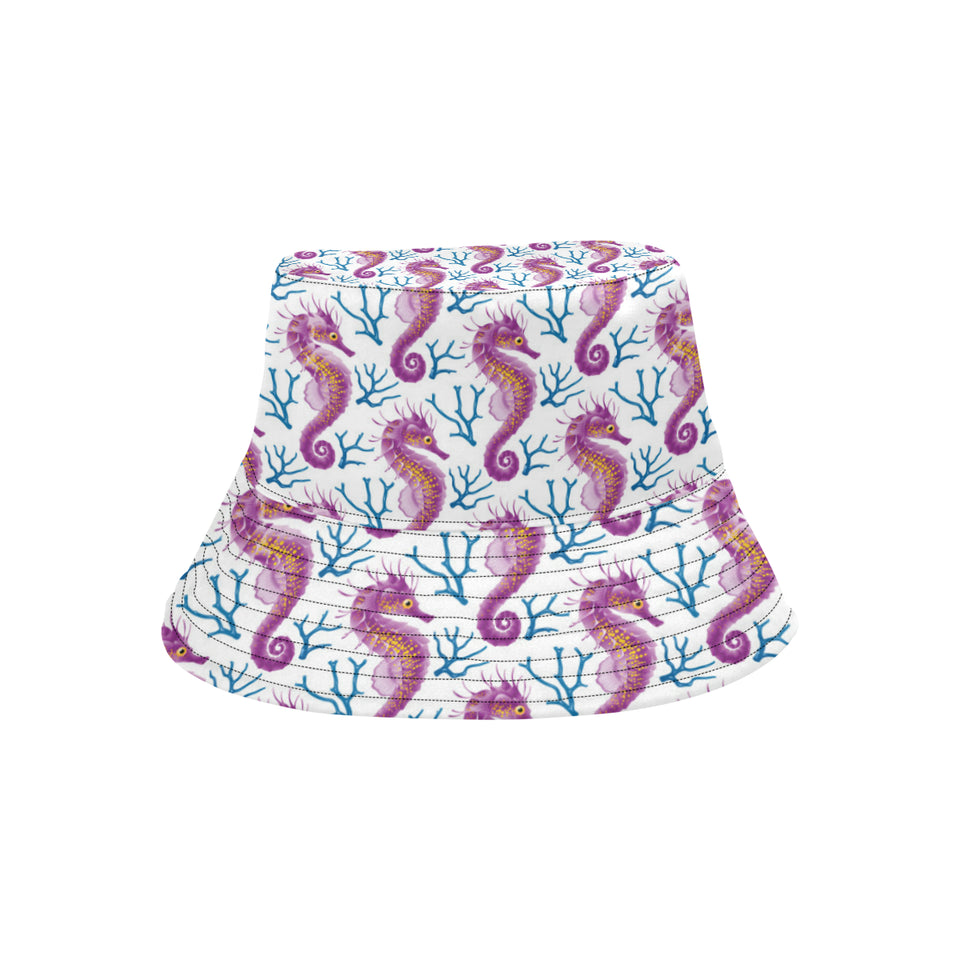 Purple seahorse blue coral pattern Unisex Bucket Hat