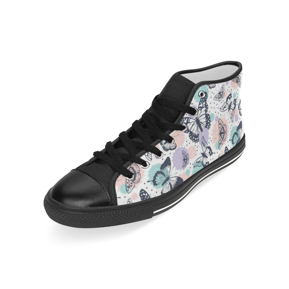 Butterfly pattern Men's High Top Canvas Shoes Black