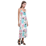 Toucan tropical flower leave pattern V-Neck Open Fork Long Dress