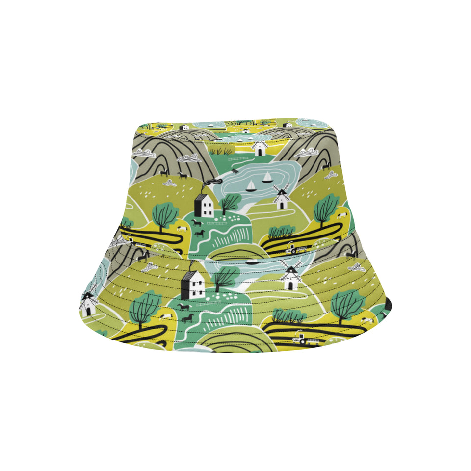 Hand drawn windmill pattern Unisex Bucket Hat