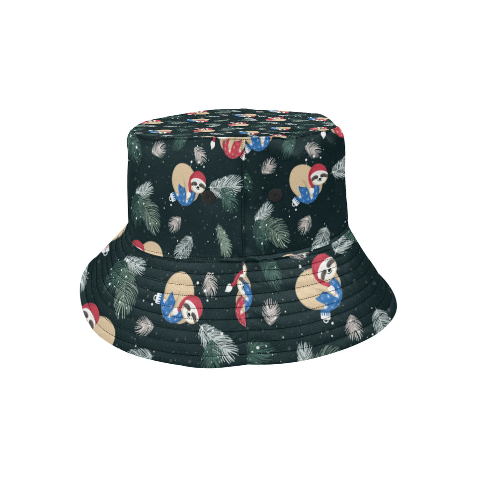 Cute sloths sleeping christmas ball santa hat patt Unisex Bucket Hat