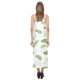 Cucumber sketch pattern V-Neck Open Fork Long Dress