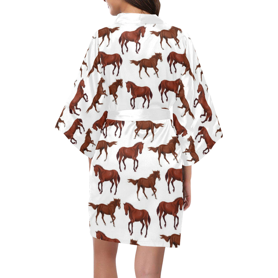 Horses running pattern background Women's Short Kimono Robe