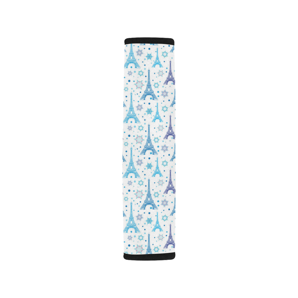 Blue Eiffel Tower Theme Pattern Print Design 01 Car Seat Belt Cover