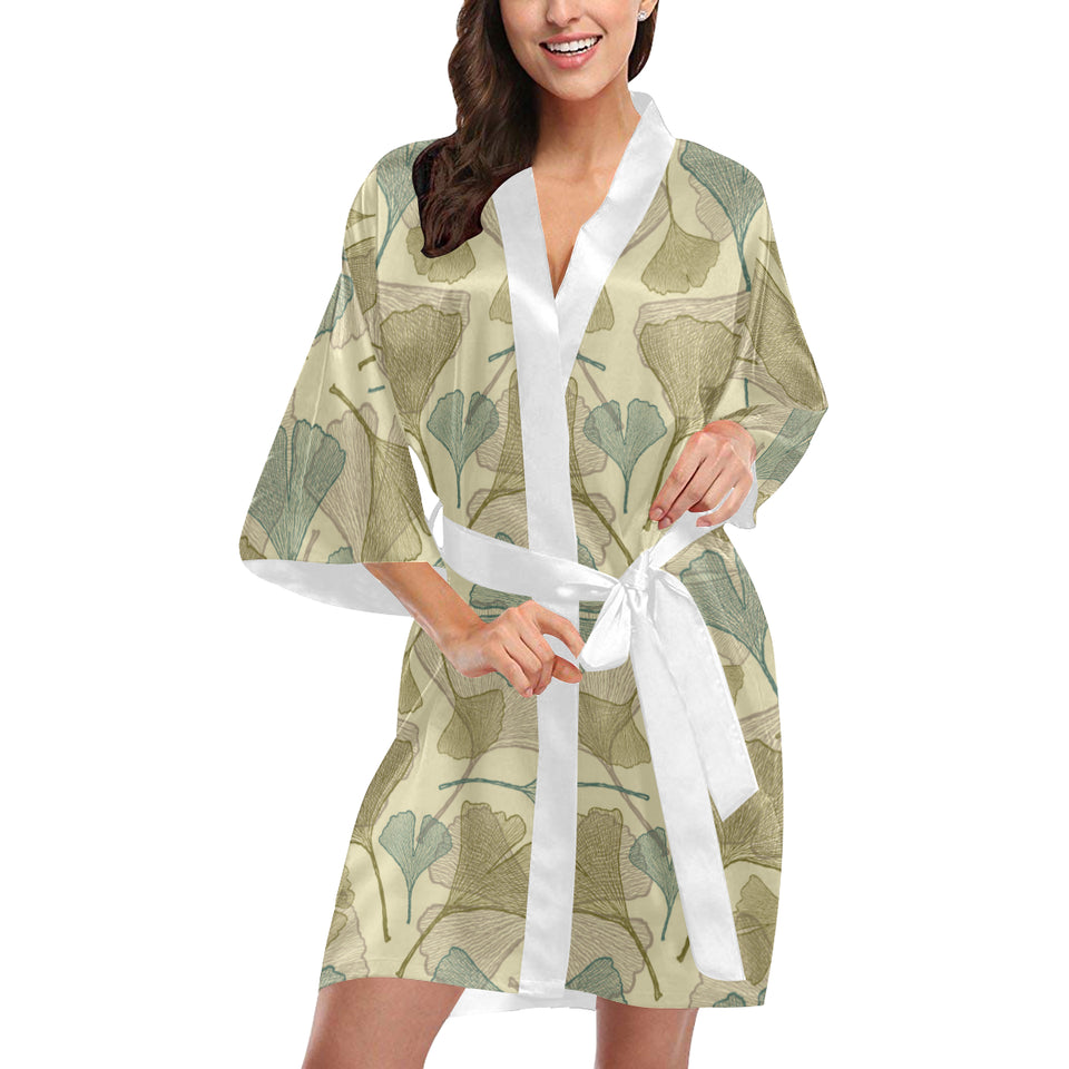 Ginkgo leaves design pattern Women's Short Kimono Robe