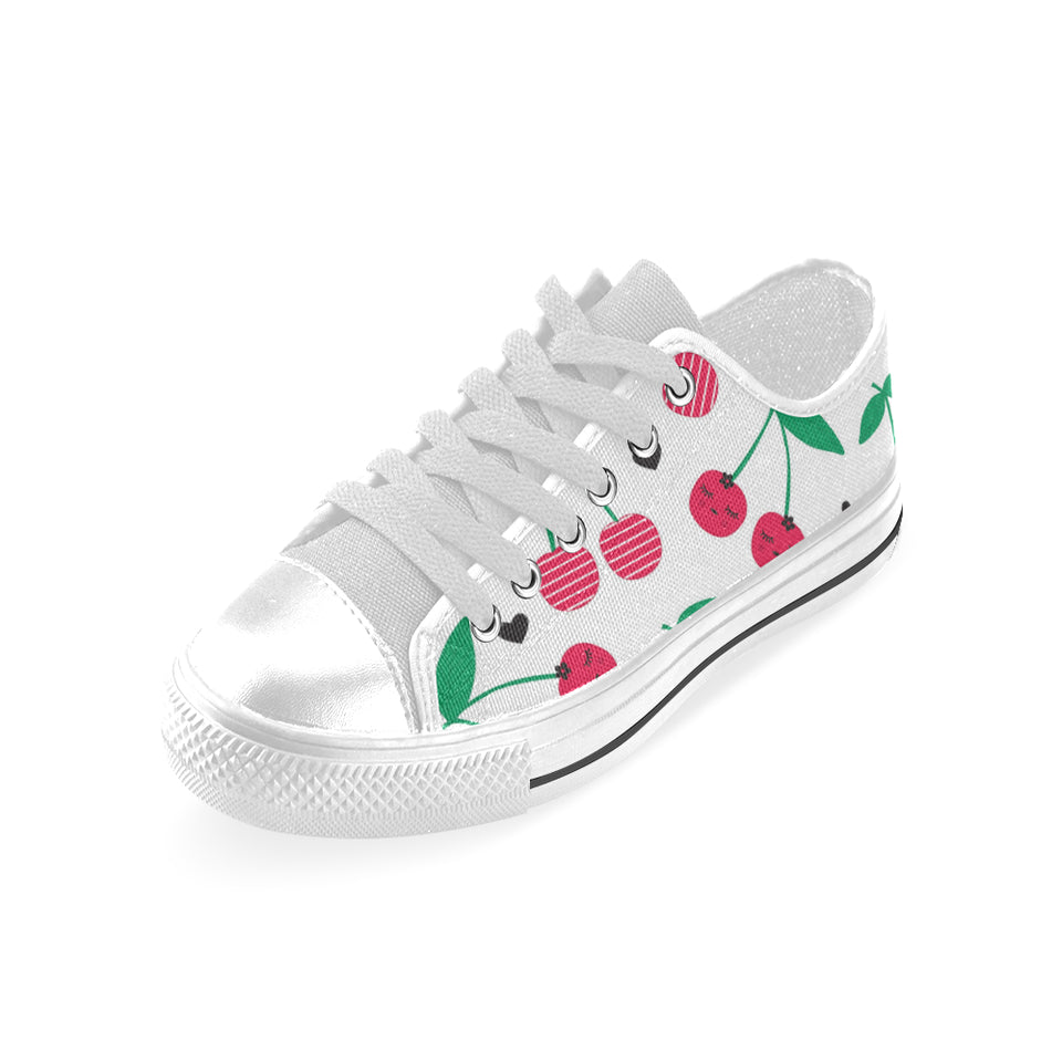cherry pattern white background Men's Low Top Shoes White