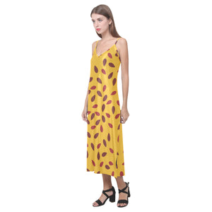 Passion fruit texture V-Neck Open Fork Long Dress