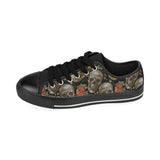 Skull rose humming bird flower pattern Men's Low Top Canvas Shoes Black