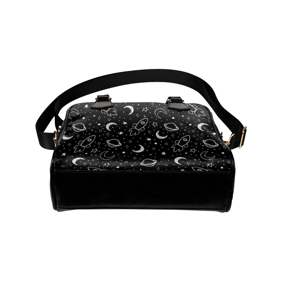 Hand drawn space rocket star planet Shoulder Handbag