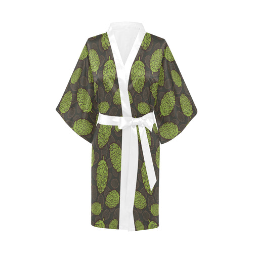 Hop pattern black background Women's Short Kimono Robe